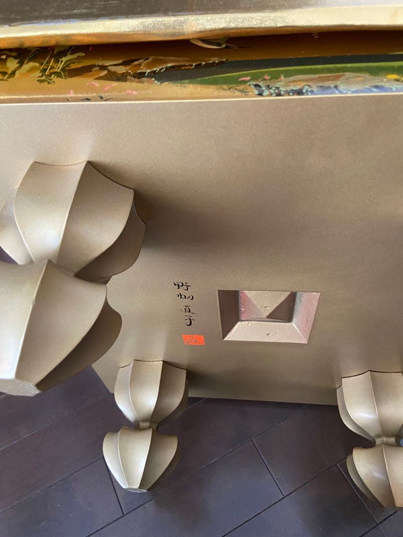 極上品 日本画家 野畑直子作 金地漆絵四季花鳥図碁盤 （囲碁）