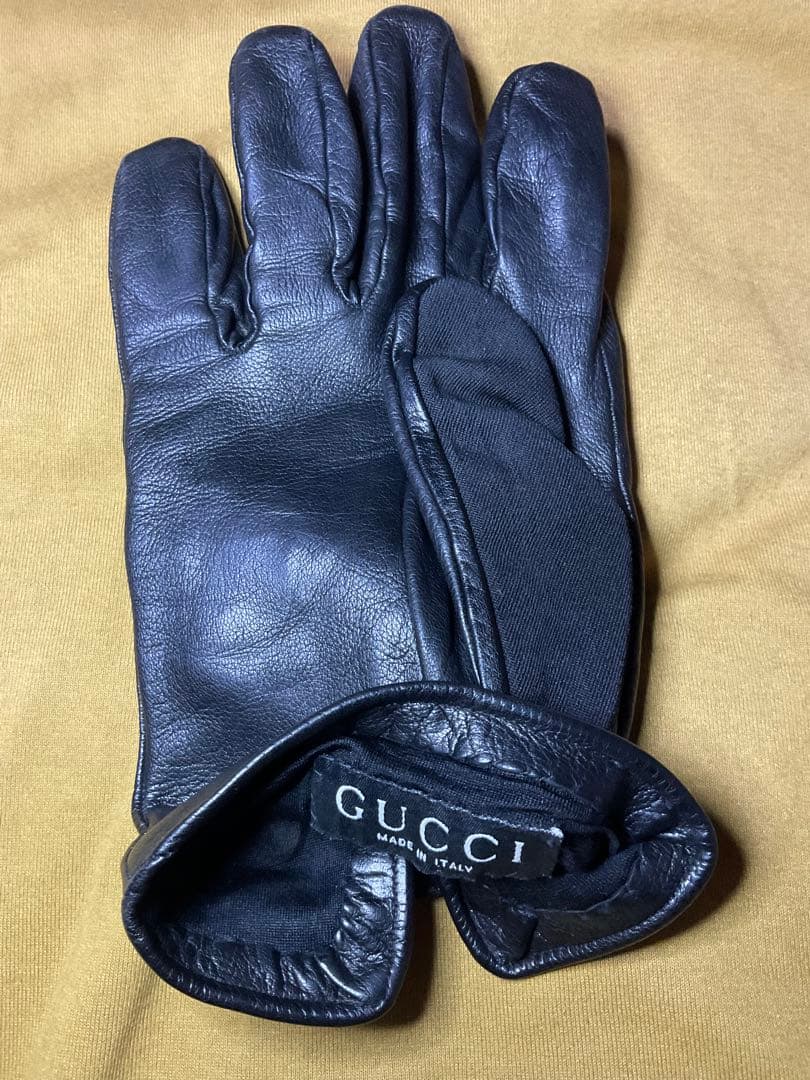 GUCCI グッチ　黒手袋 レザー　イタリア製　XL 大きいサイズ