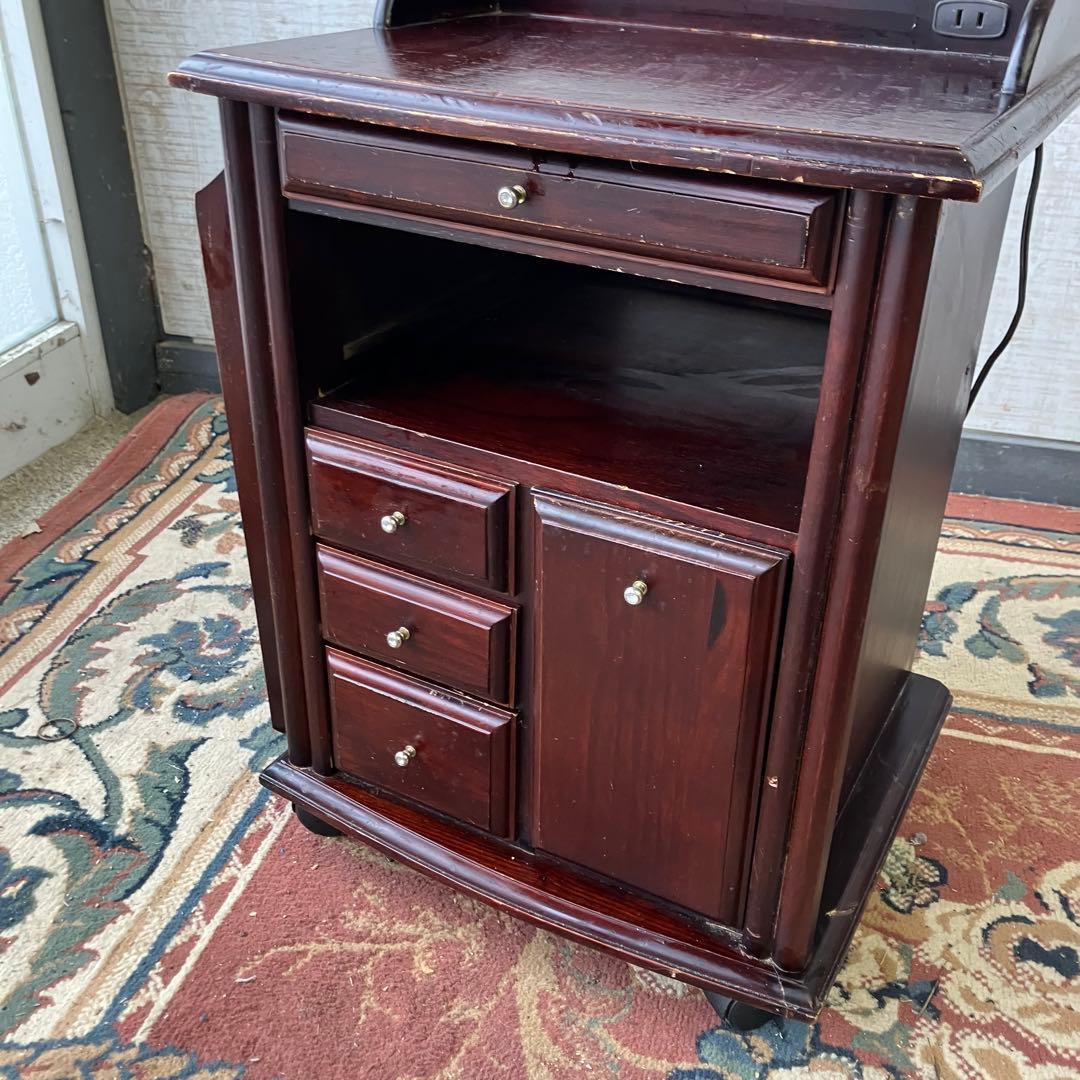 昭和レトロ 多数収納 木製 ナイトテーブル サイドテーブルワゴン キャスター付き