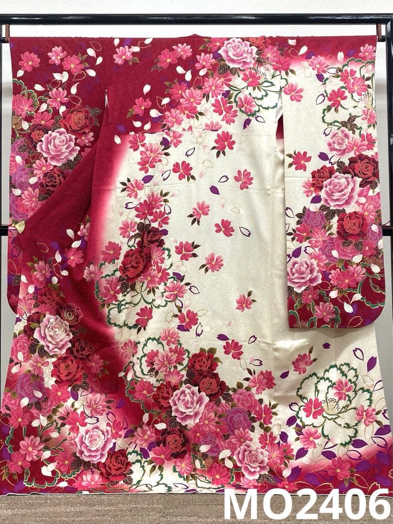 振袖 豪華 銀通し 刺繍 金彩 紋意匠 薔薇 洋花 身丈170cm 撥水加工済