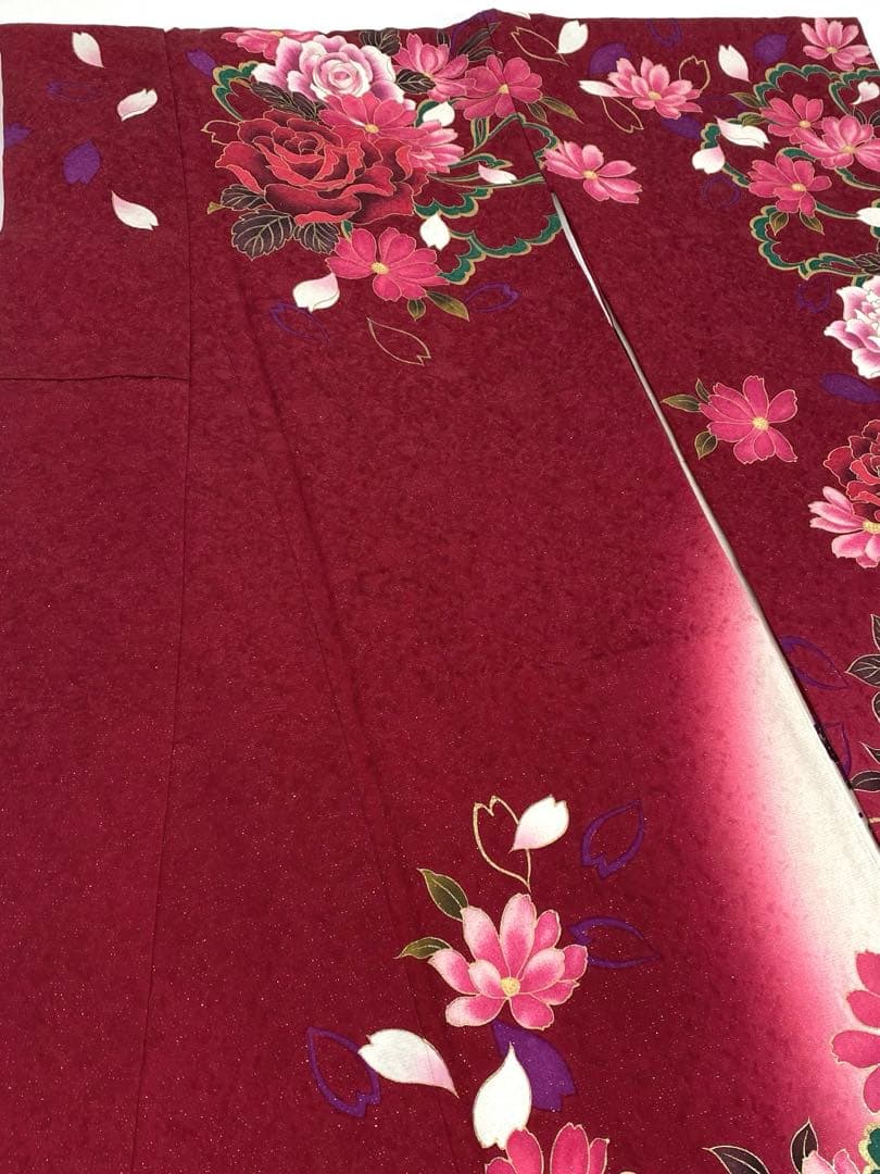 振袖 豪華 銀通し 刺繍 金彩 紋意匠 薔薇 洋花 身丈170cm 撥水加工済