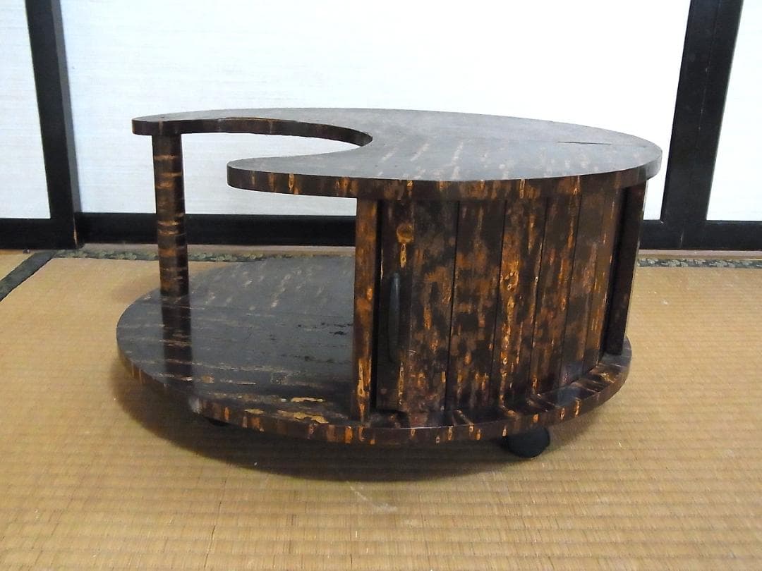 展示品　未使用　樺細工　ポット台　煎茶道具置き　蛇腹戸