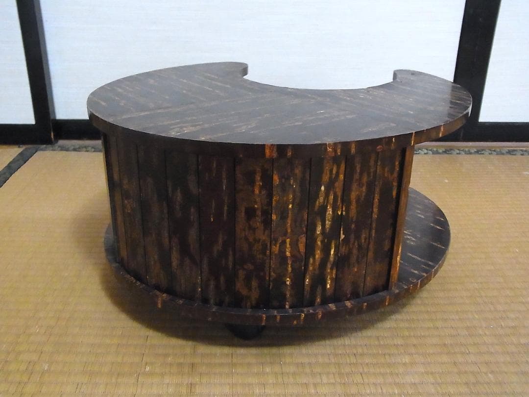 展示品　未使用　樺細工　ポット台　煎茶道具置き　蛇腹戸