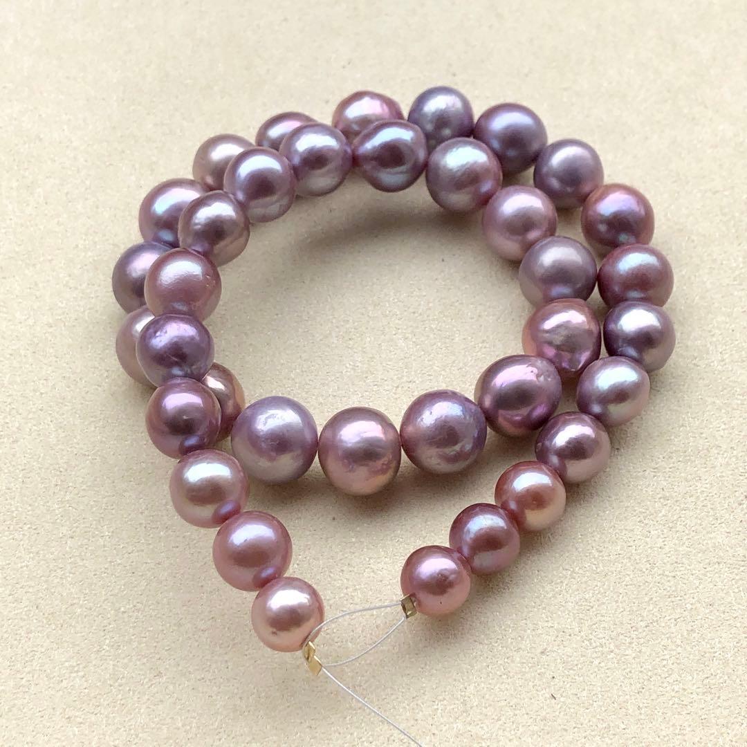 本真珠淡水エジソンパール　ラベンダー9-12㍉ネックレス連材BEN454