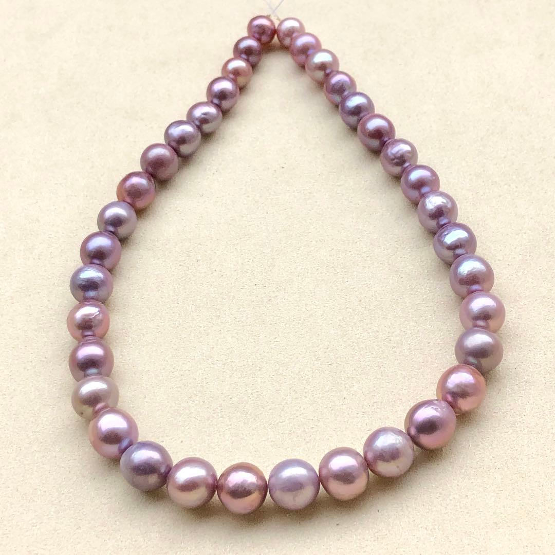本真珠淡水エジソンパール　ラベンダー9-12㍉ネックレス連材BEN454