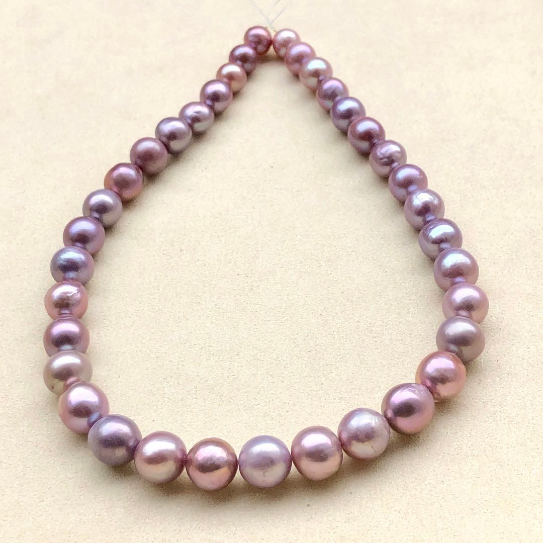 本真珠淡水エジソンパール　ラベンダー9-12㍉ネックレス連材BEN454