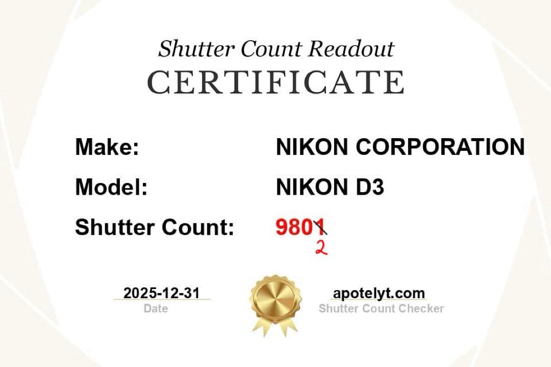 Nikon D3 シャッター回数9802回！