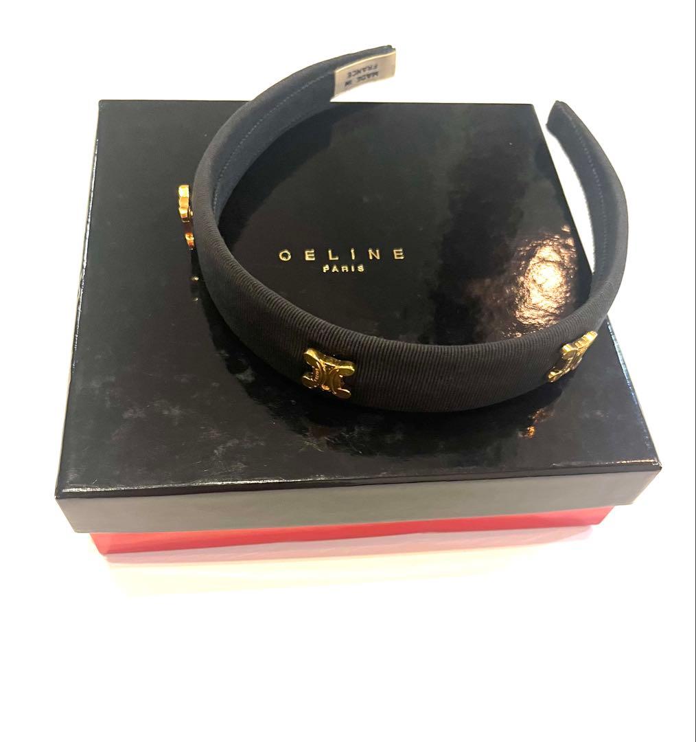 セリーヌ☆カチューシャ　トリオンフ　 ロゴ　リボン　ヘアバンド　ヴィンテージ黒