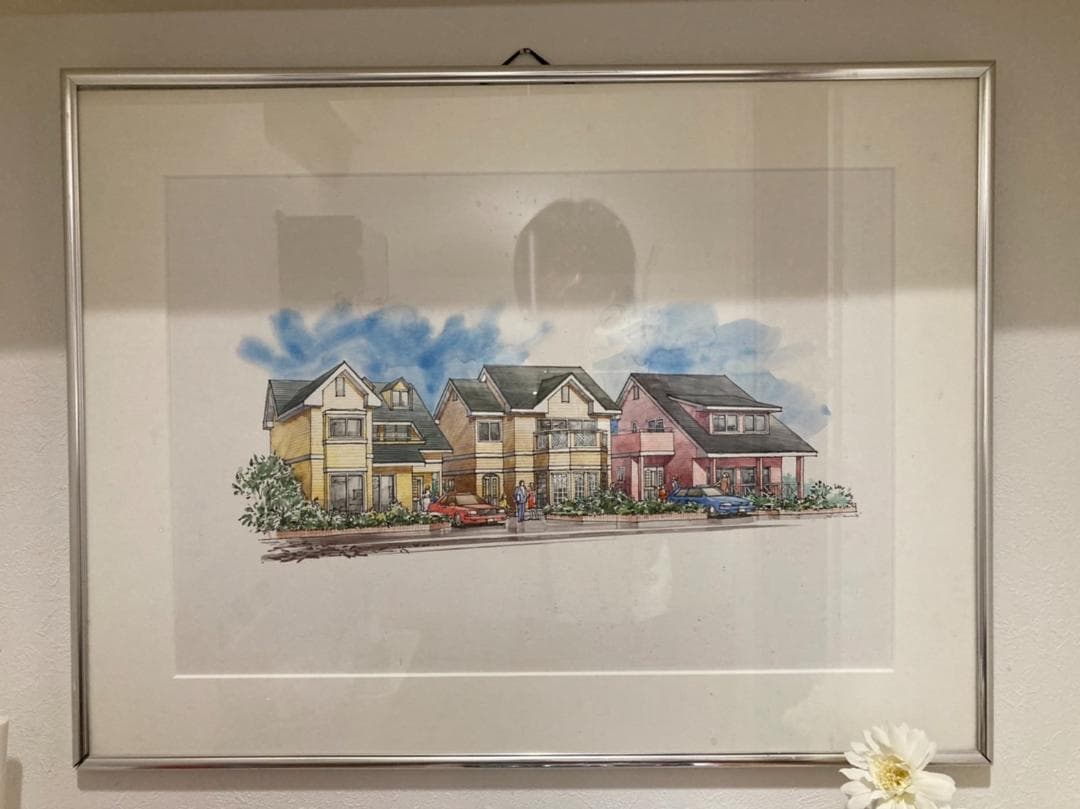 ３軒の家の風景画（水彩画）（720×630）