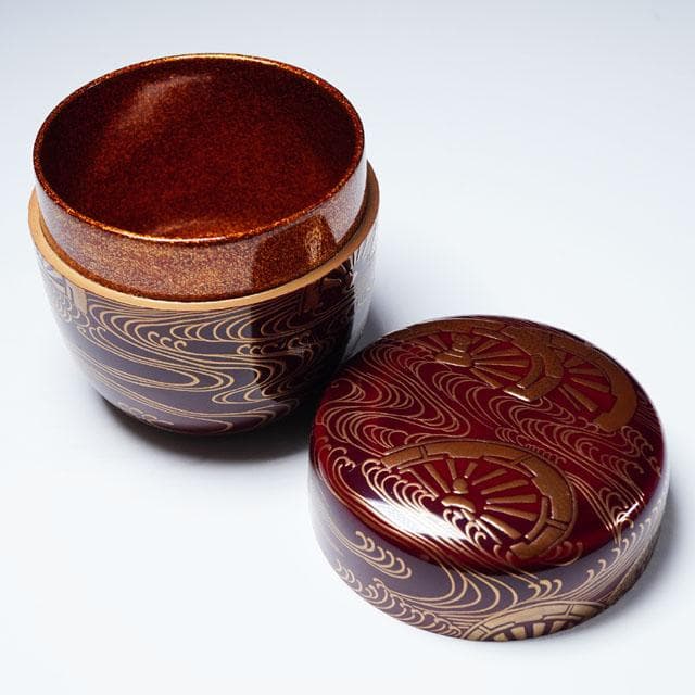 三代 清石（川谷内正廣）波車蒔絵棗　内梨地　共箱　輪島塗　薄茶器　茶道具
