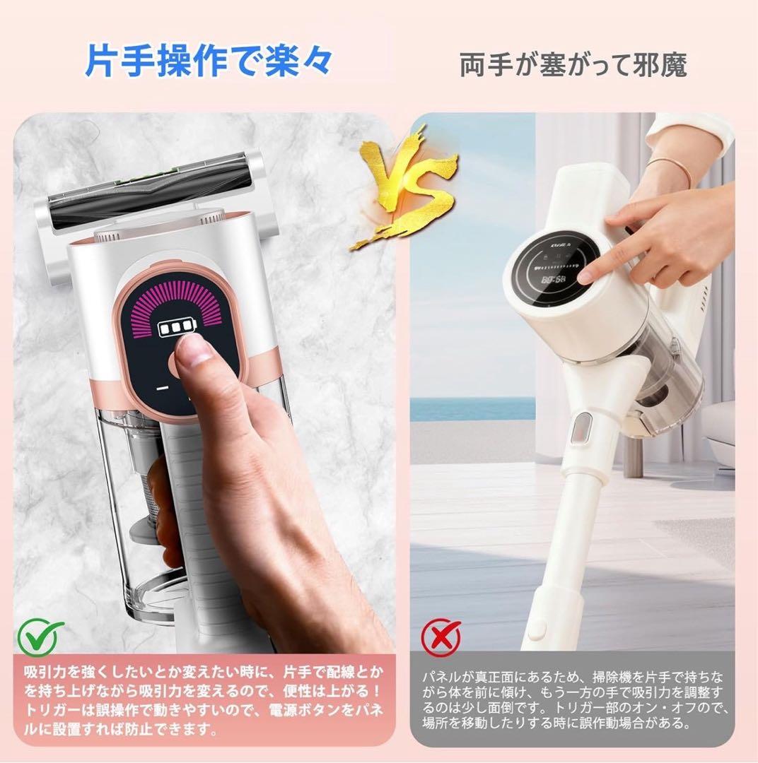 掃除機 コードレス70Kpa超強力吸引LEDライト＆2in1置くだけ充電スタンド