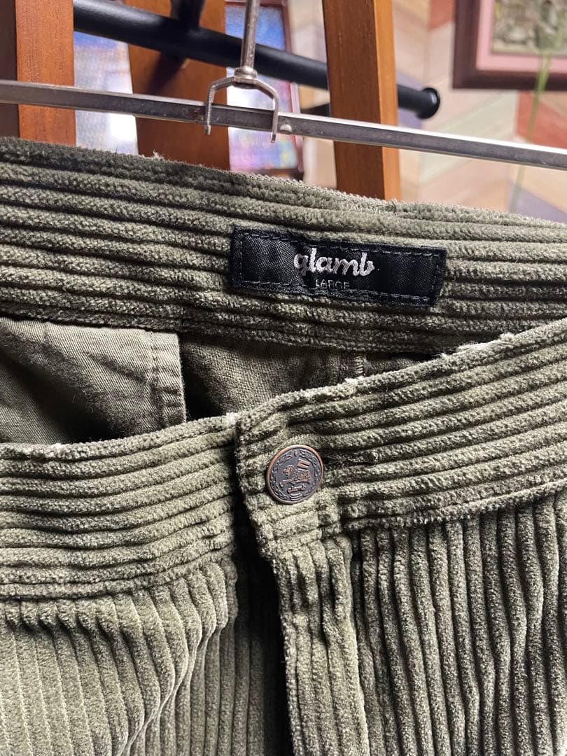 オリーブグリーン ストライプ サルエルパンツ