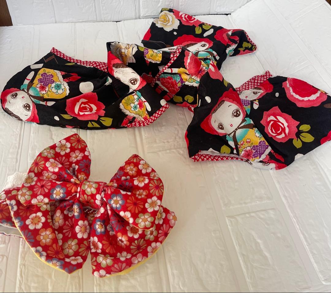 わんこお着物　犬猫♡お正月　振袖七五三　ひな祭りお人形柄帯付き