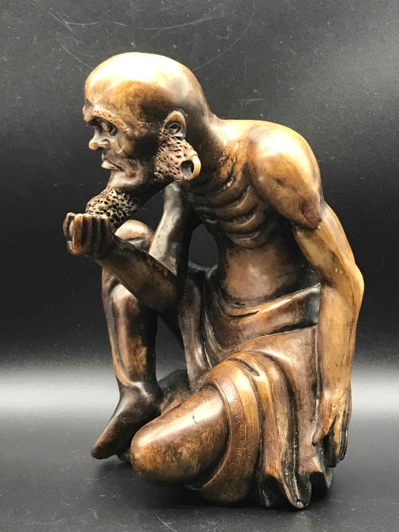 旧家蔵出し中国骨董　明時代　寿山石彫　達磨　雪山大士　時代物(C-12)