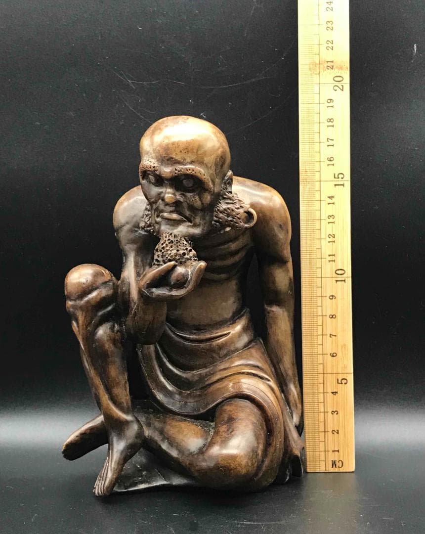 旧家蔵出し中国骨董　明時代　寿山石彫　達磨　雪山大士　時代物(C-12)