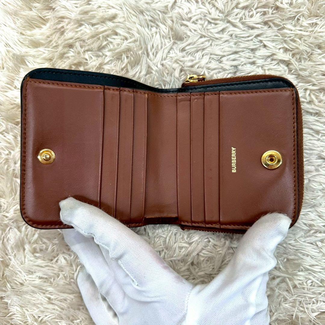 【美品】バーバリー 二つ折り財布 ブラウン TB 総柄 モノグラム