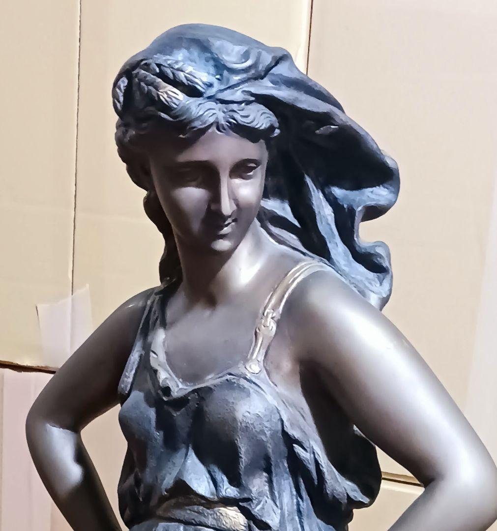 A.de.Luca 手彫り女神像 ブロンズ彫刻 大理石台座 アンティーク