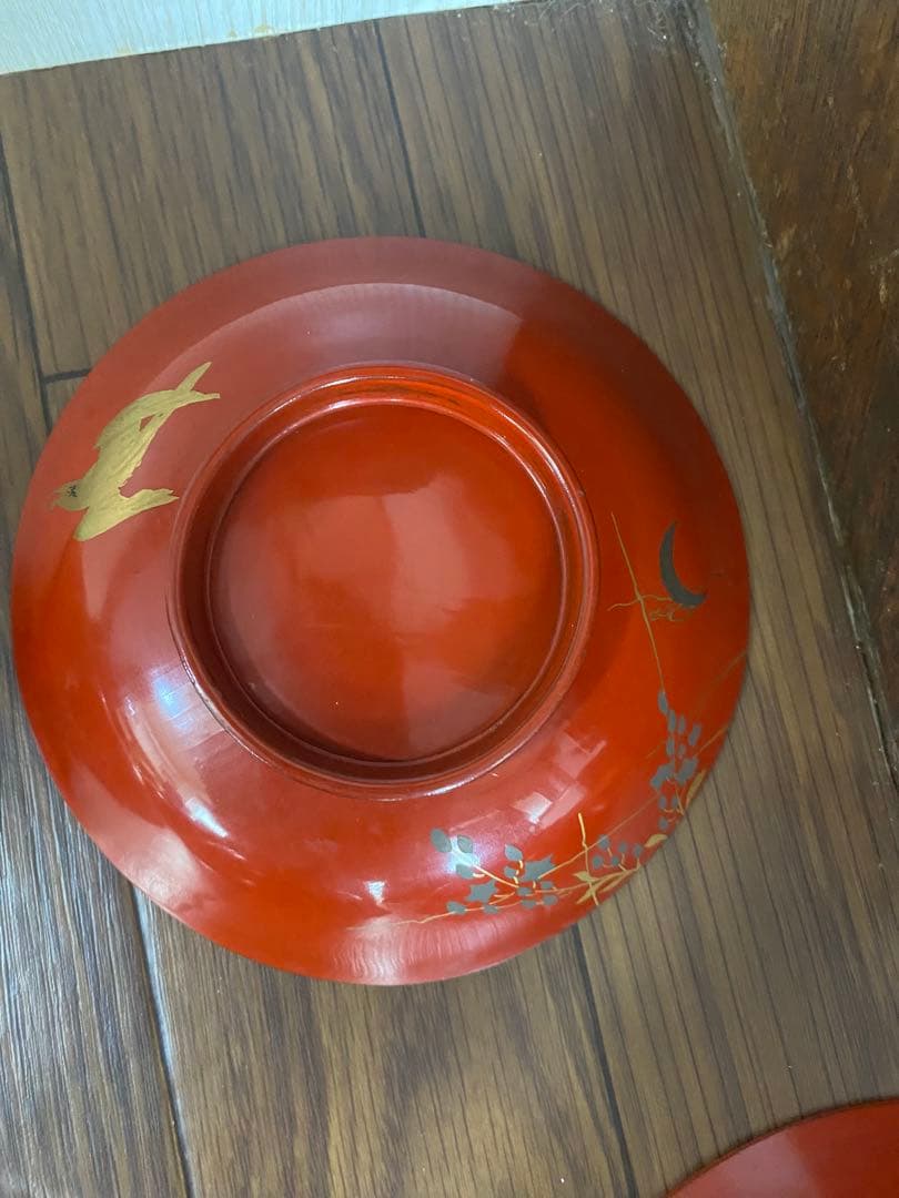 値下げしました　輪島塗　漆器　椀　5客　蒔絵　絵変わり　満月　夜景　三日月　月