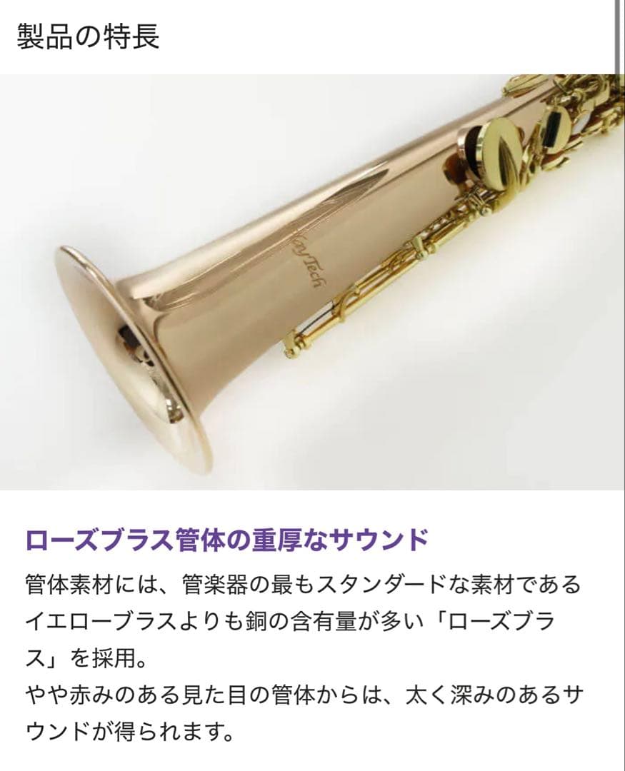 ソプラノサックス PLAYTECH (PTSS-300) ローズブラス