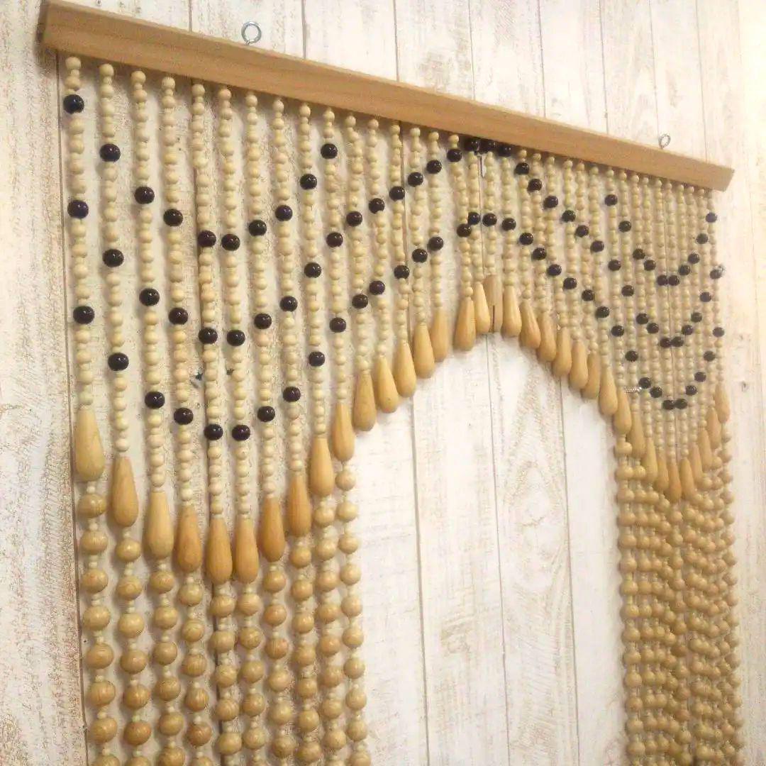 木珠のれん 昭和レトロ 木製 85cm ｘ120cm ベージュ ナチュラルウッド