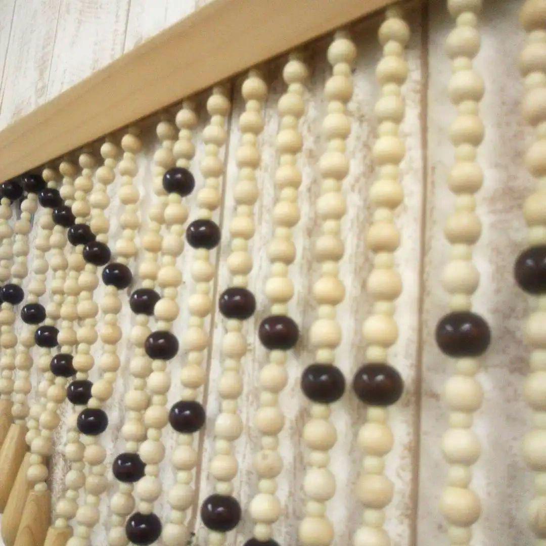 木珠のれん 昭和レトロ 木製 85cm ｘ120cm ベージュ ナチュラルウッド