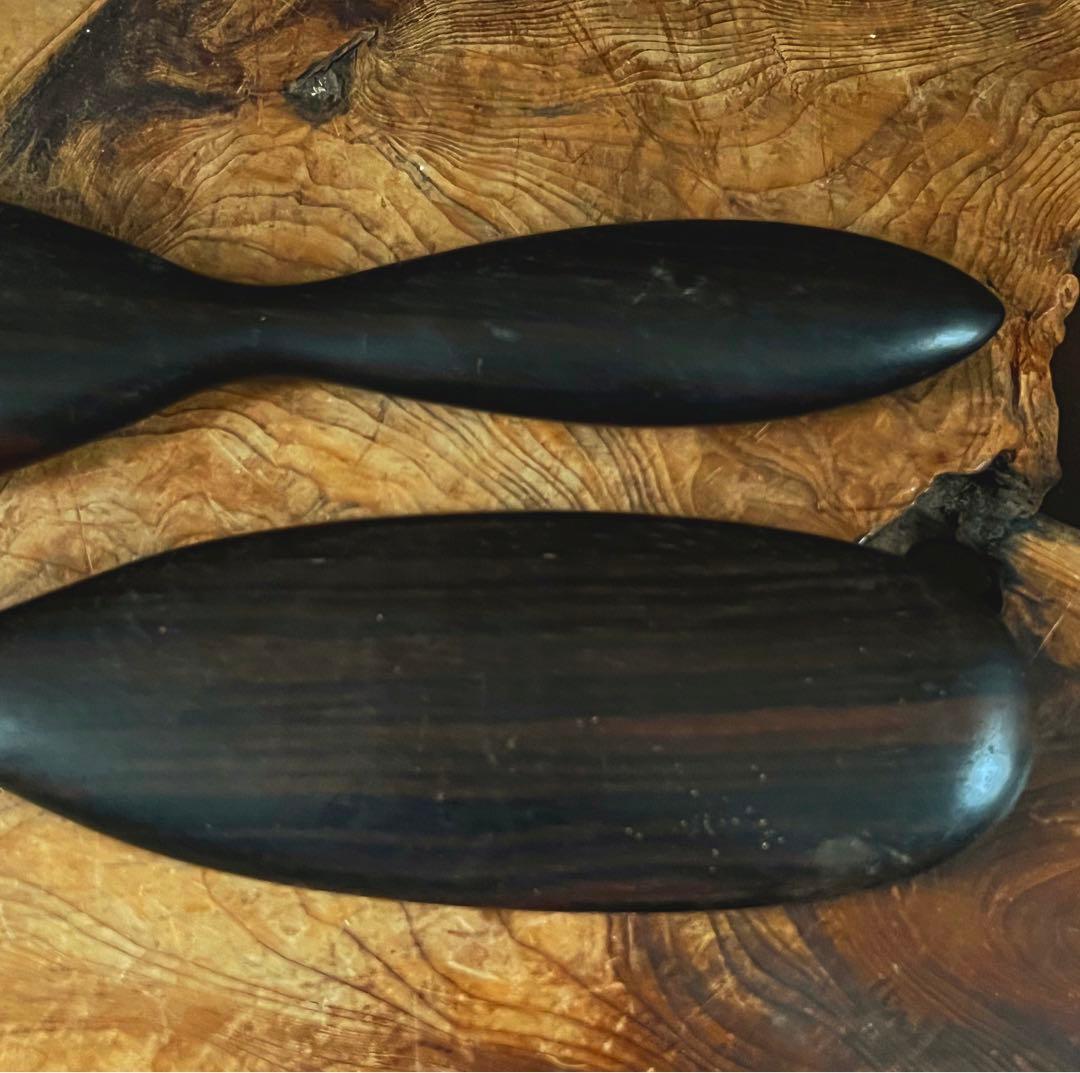 神具美術 希少 時代 小型 太鼓バチ 曲型 黒檀バチ