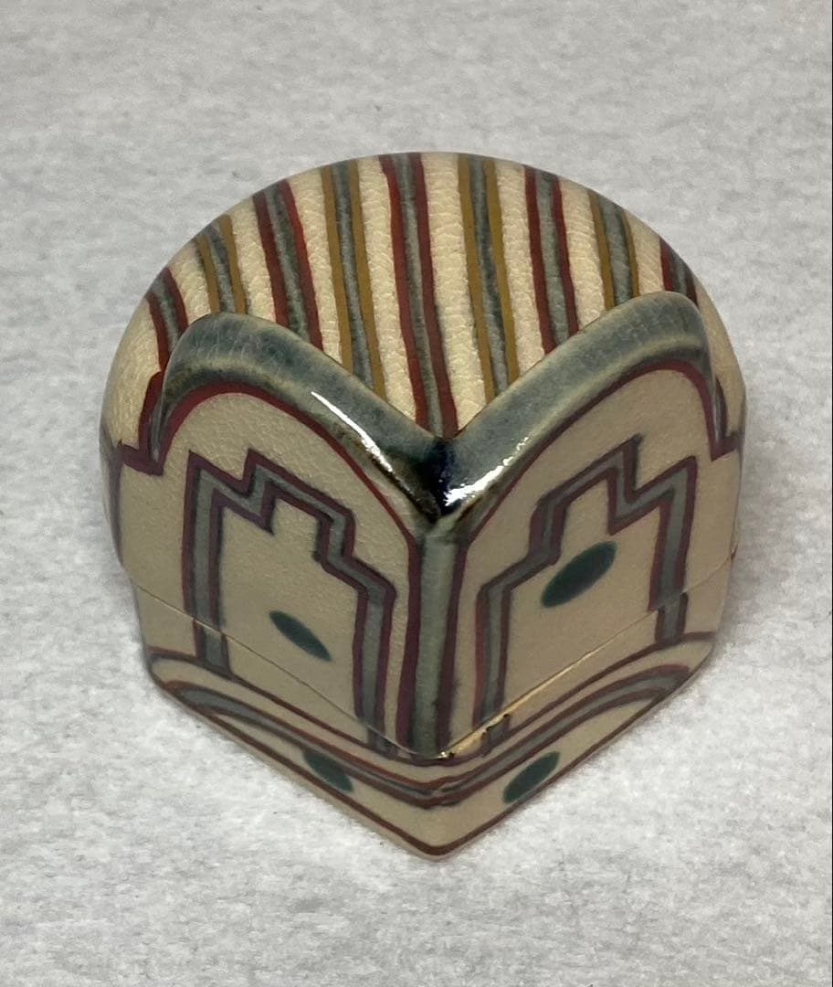 B319h 「絵安南冠○ 香合」清閑寺窯造　共箱　杉田祥平　京都　香道具茶道具