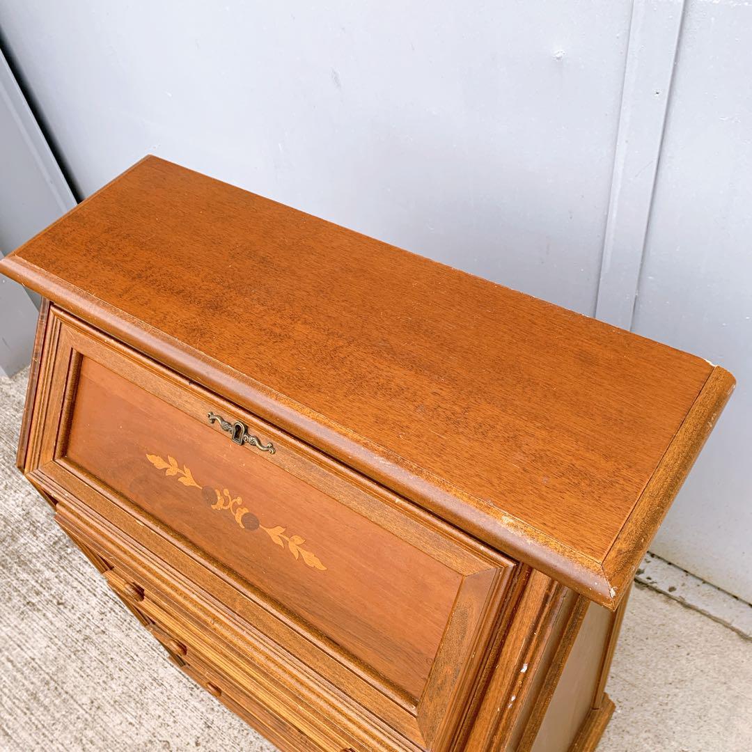 【稀少家具】イタリア 象嵌ライティング ビューロー レトロ机 木製 デスク