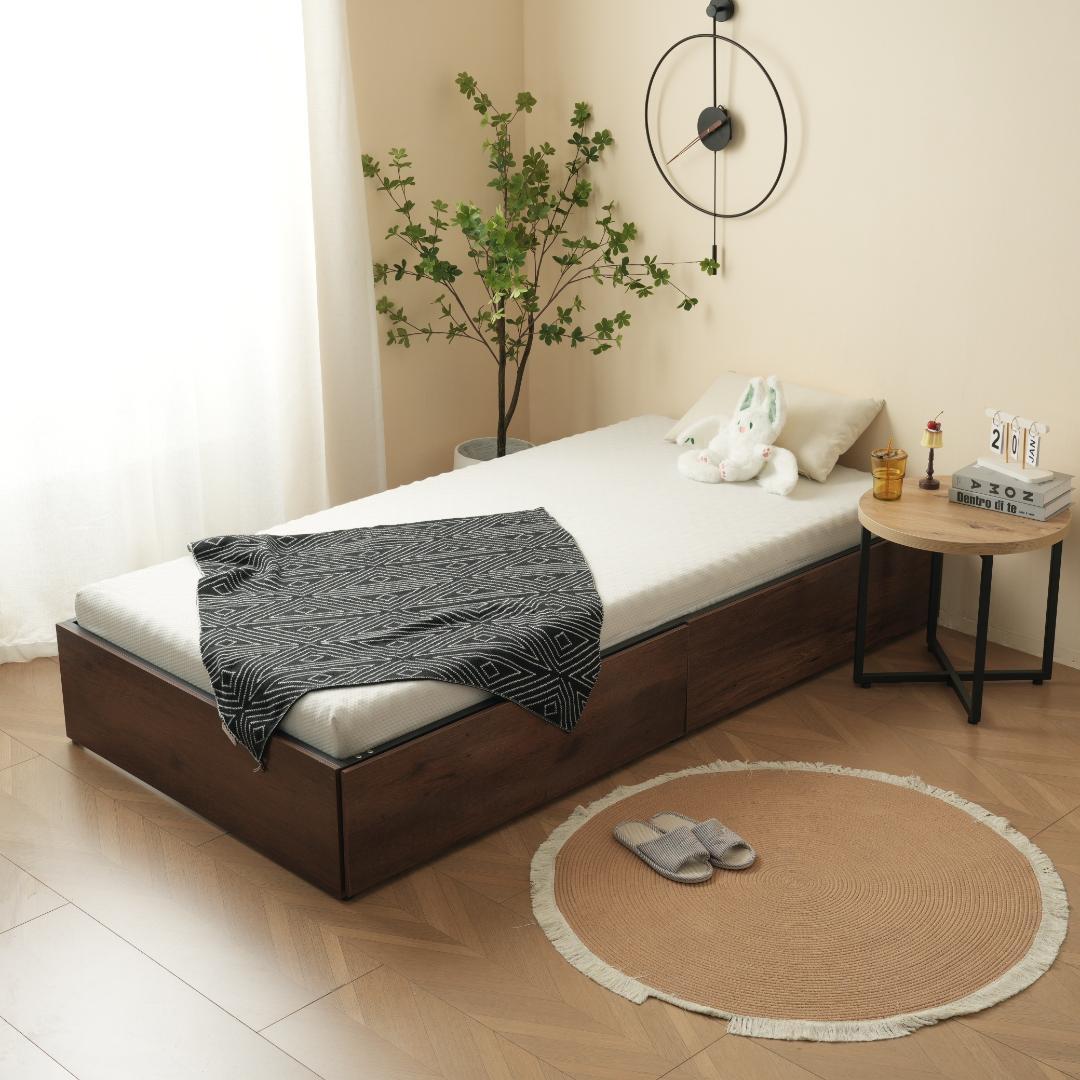 37%OFF!パイプベッドフレーム　折り畳み　引き出し付き　シングル　BROWN