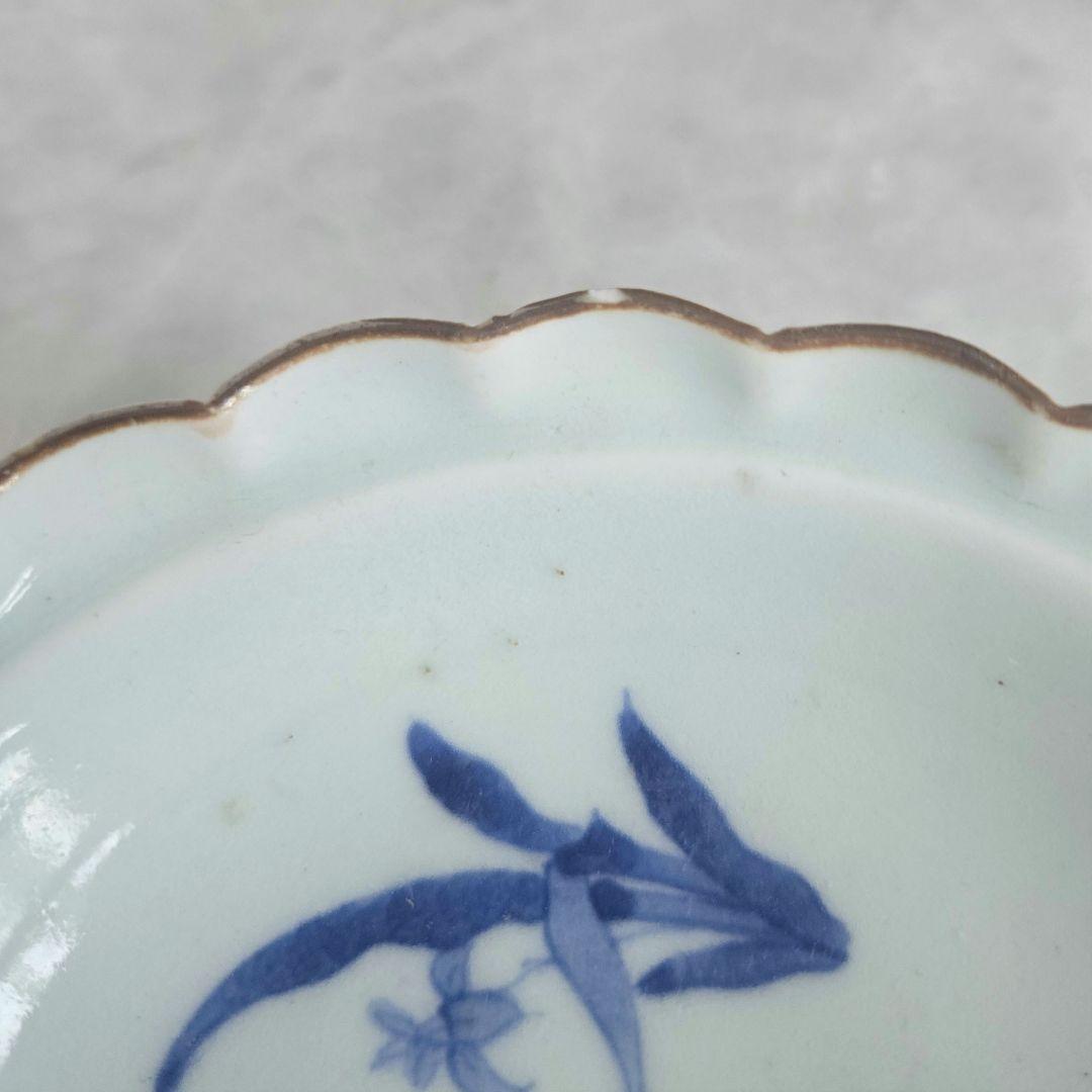 古伊万里　染付　深皿　江戸時代　蘭　菊　金直し　金継ぎ　アンティーク　骨董
