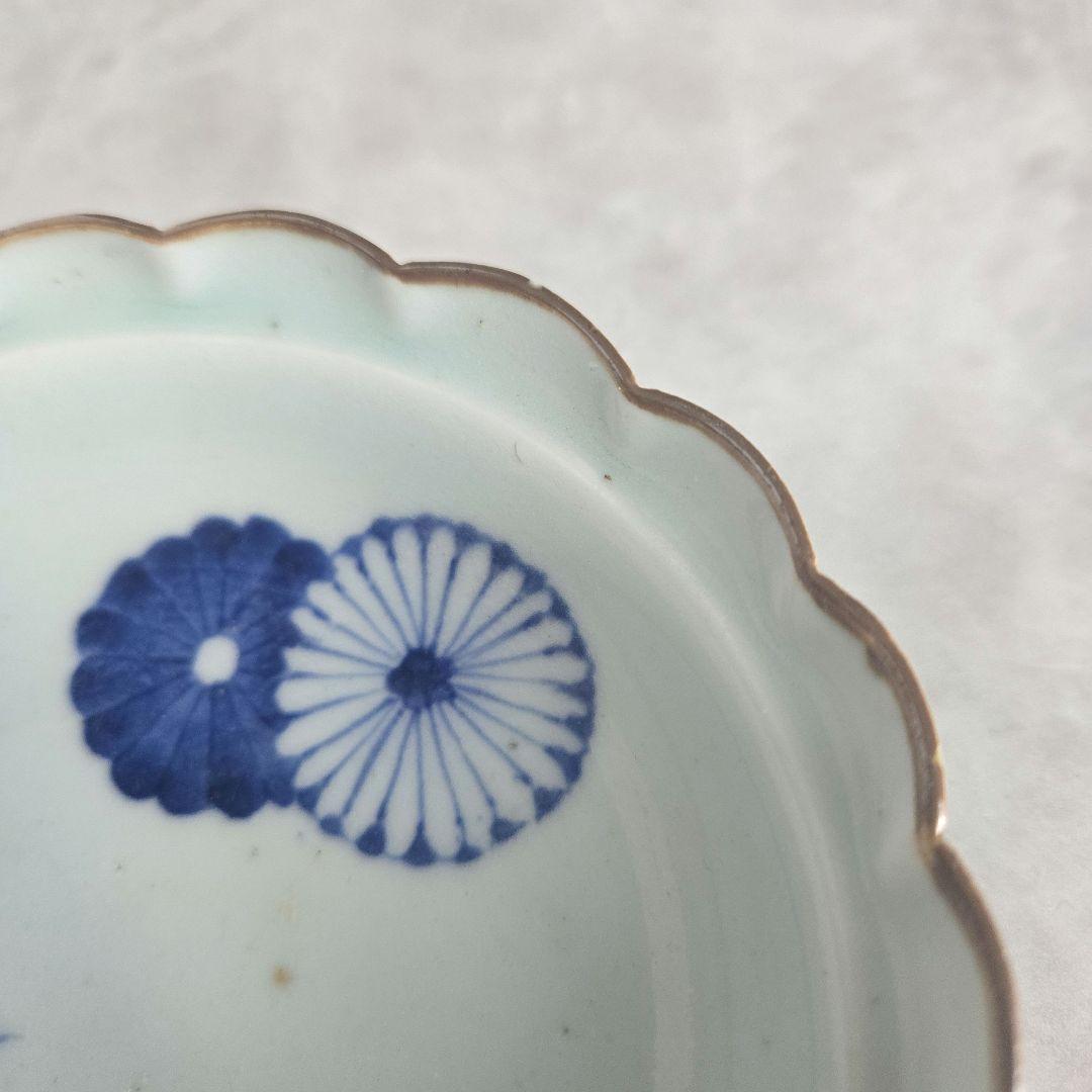 古伊万里　染付　深皿　江戸時代　蘭　菊　金直し　金継ぎ　アンティーク　骨董