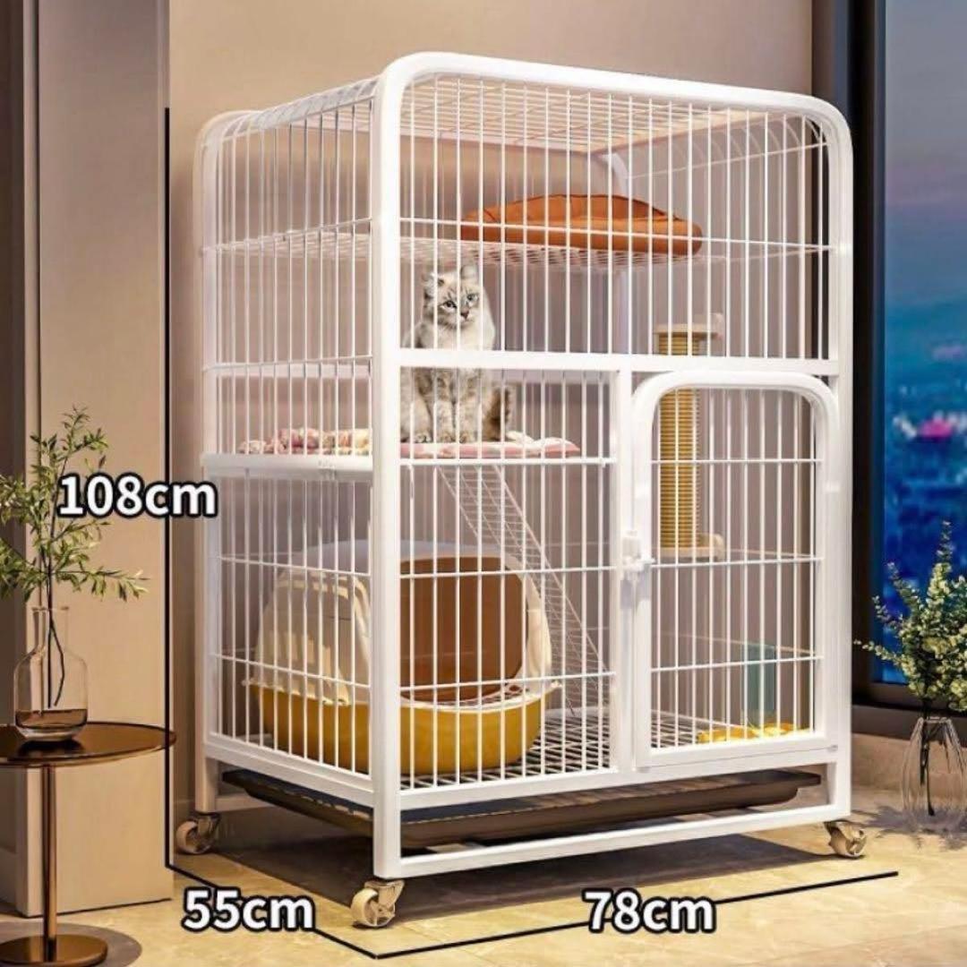 組み立て簡単 キャットケージ 3段 白 猫用 引き出し キャスター付き