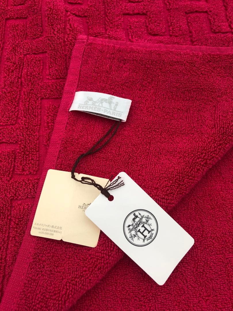 エルメス赤いテクスチャー付きバスタオルフェイスタオル