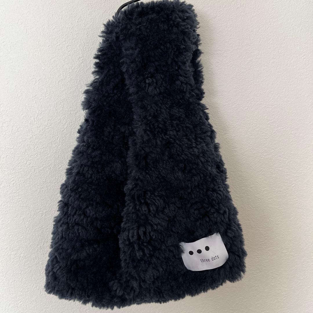 THREE DOTS スリードッツ ファー マーケットバッグ ネイビー