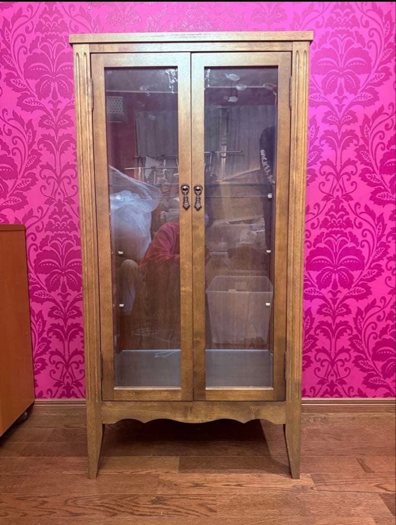 激安　ベルメゾン　アンティーク調　木製ガラス扉キャビネット　キュリオケース