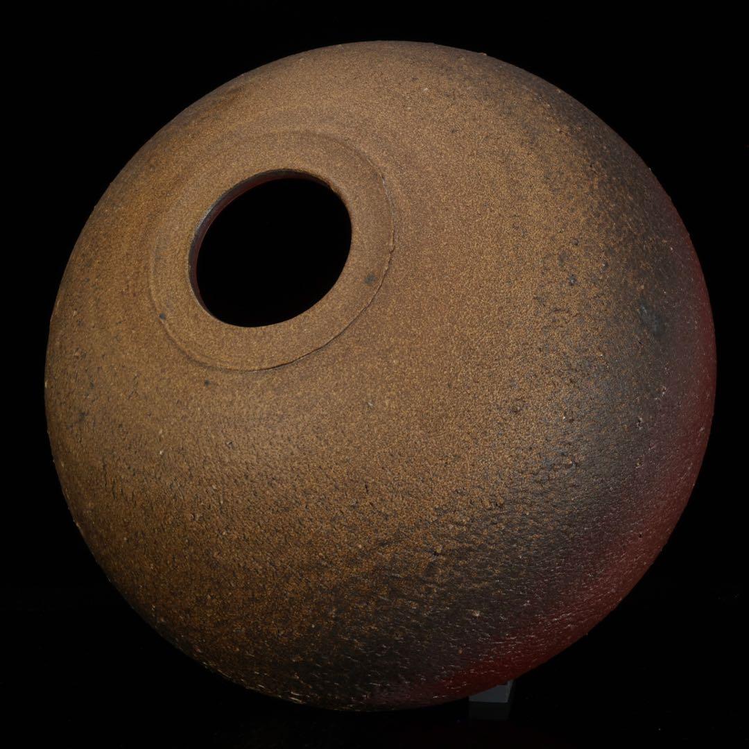 松井興之 備前焼 特大飾壺 在銘 栞 共箱付 花瓶 花器 花入 古美術 骨董品