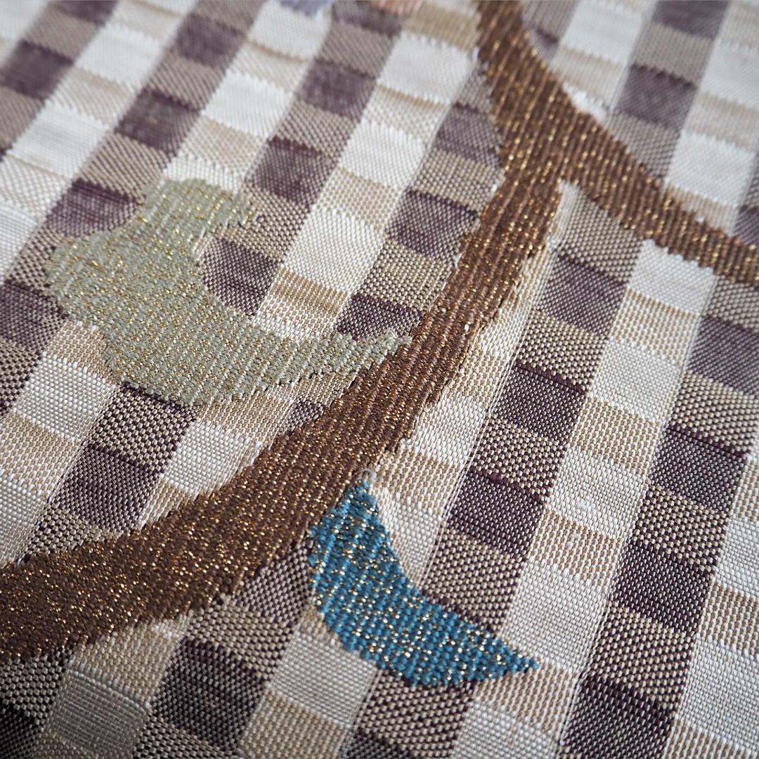 正絹 名古屋帯♪ 八寸 一松に蔦文様 金通し ベージュ 茶系 カジュアル 上品