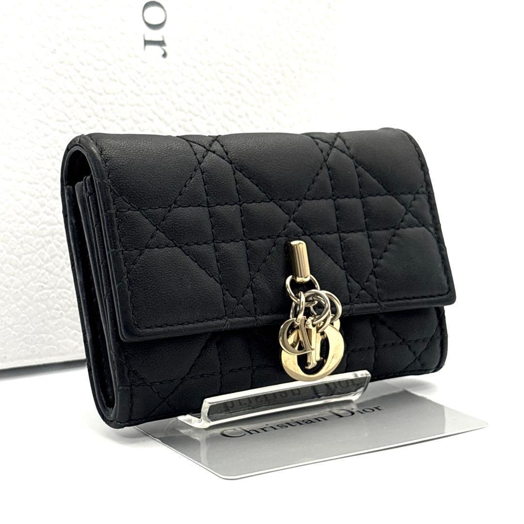 極美品◆DIOR マイディオール グリシールウォレット ラムスキン ブラック