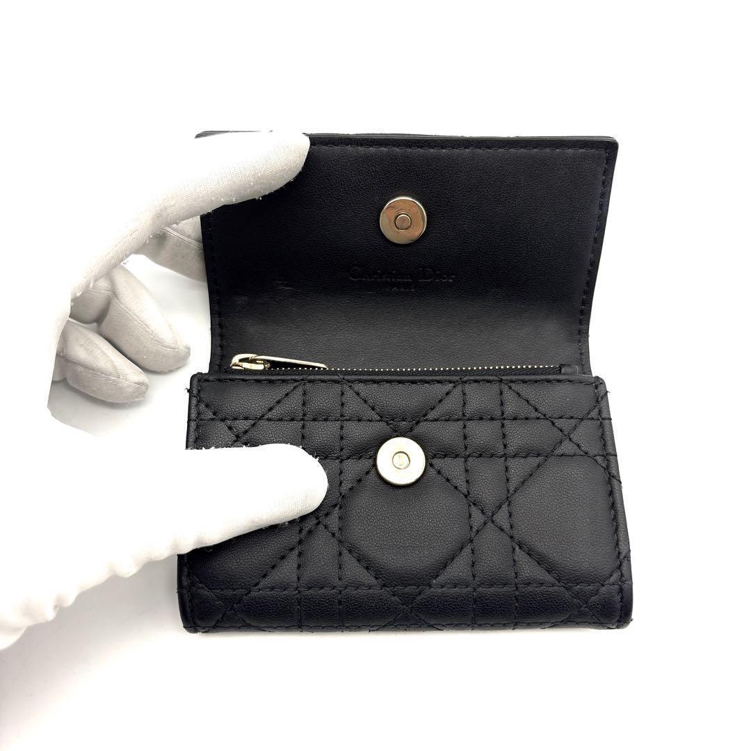 極美品◆DIOR マイディオール グリシールウォレット ラムスキン ブラック