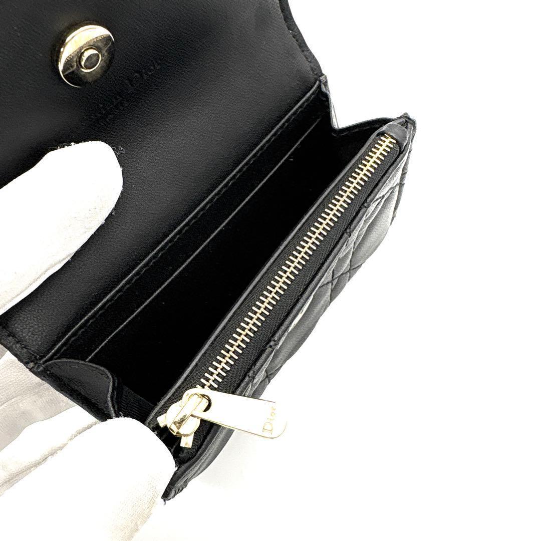極美品◆DIOR マイディオール グリシールウォレット ラムスキン ブラック