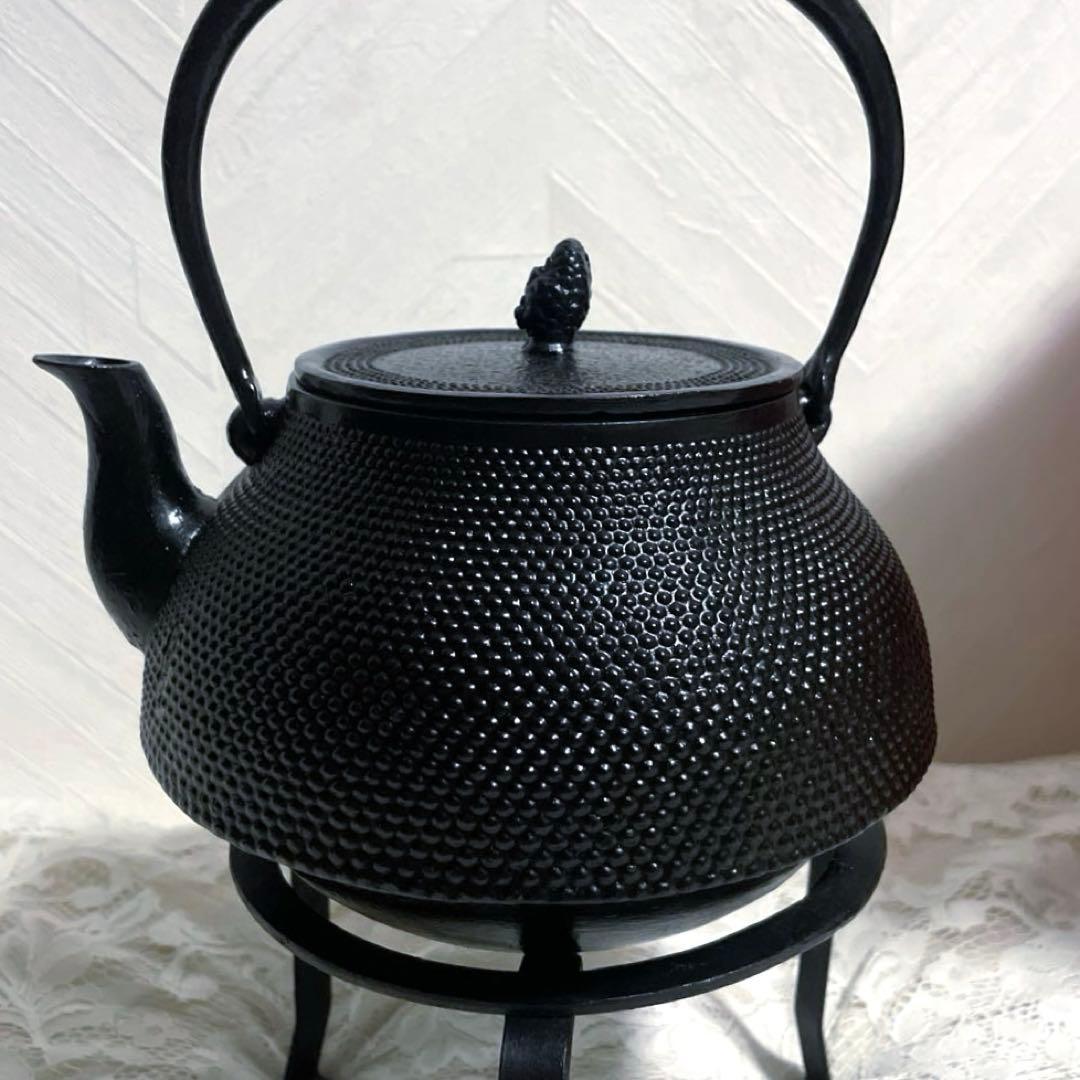 旬利久作　南部鉄瓶　囲炉裏　鉄瓶　五得　灰ならし　3点セット　茶道