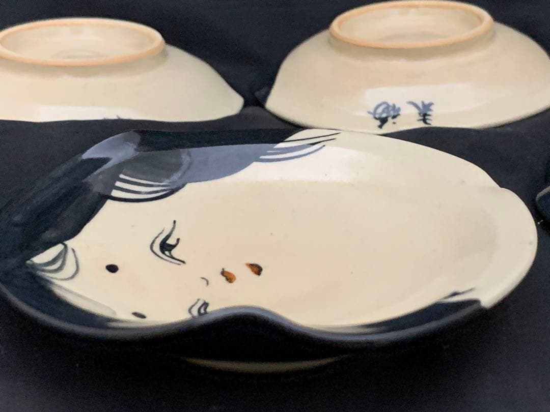 清水焼 京焼 ぐい呑　6客　小皿5枚　百福 おかめ酒器　末福