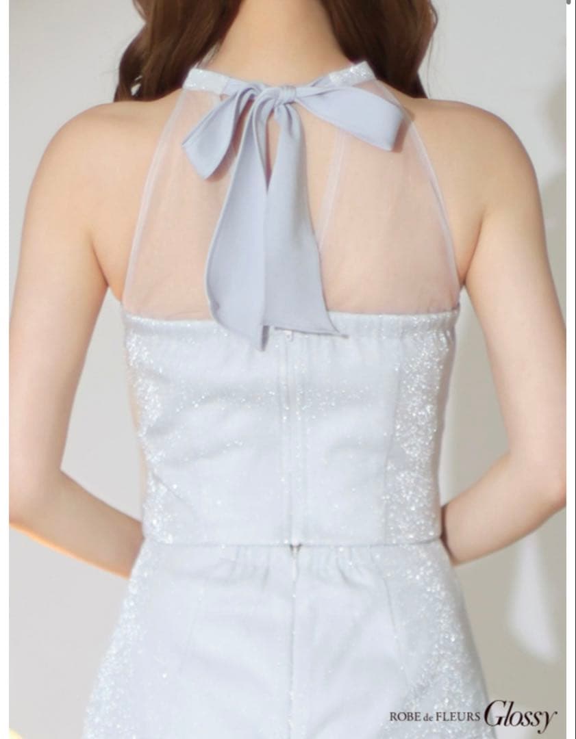 ホルターネックxラメニットセットアップキャバドレス