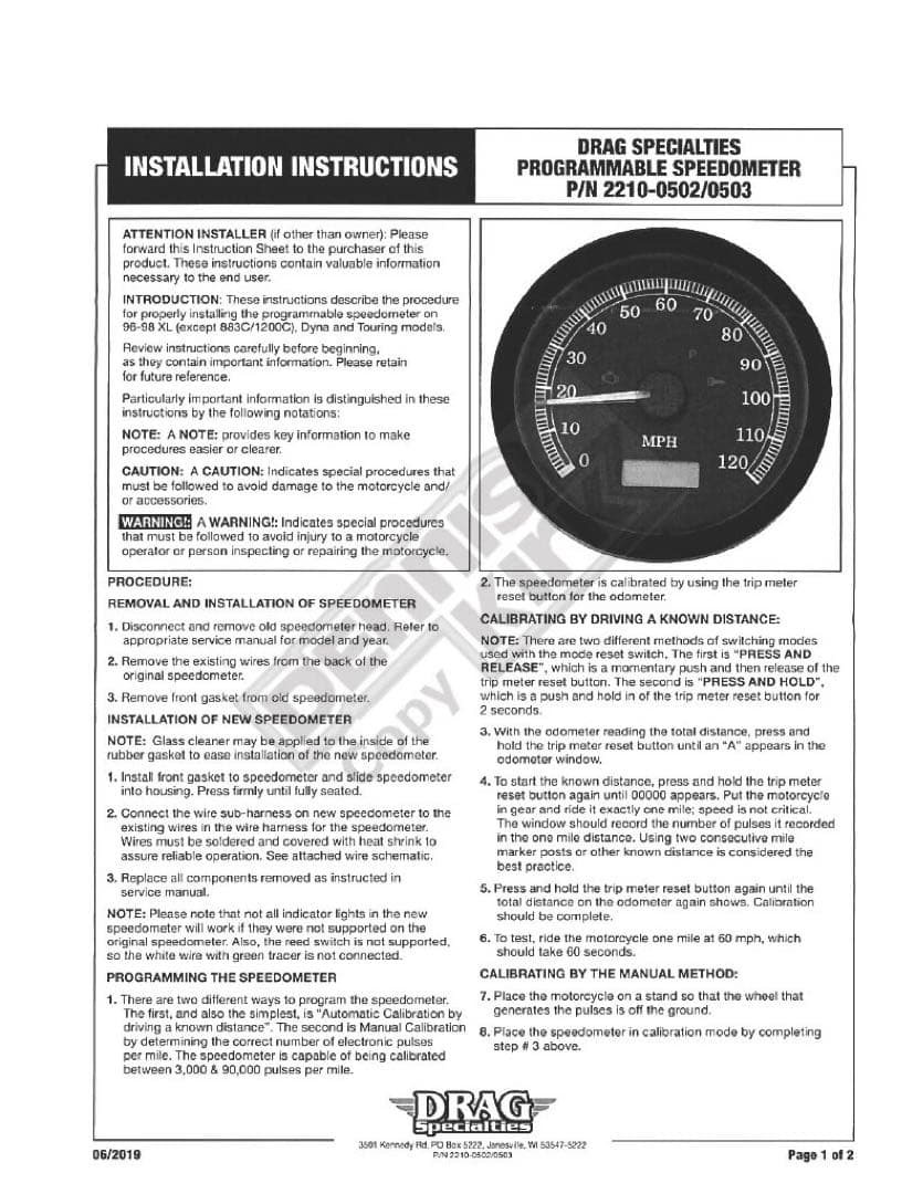 ハーレー　スピードメーター 3.75インチ　ドラッグスペシャリティーズ