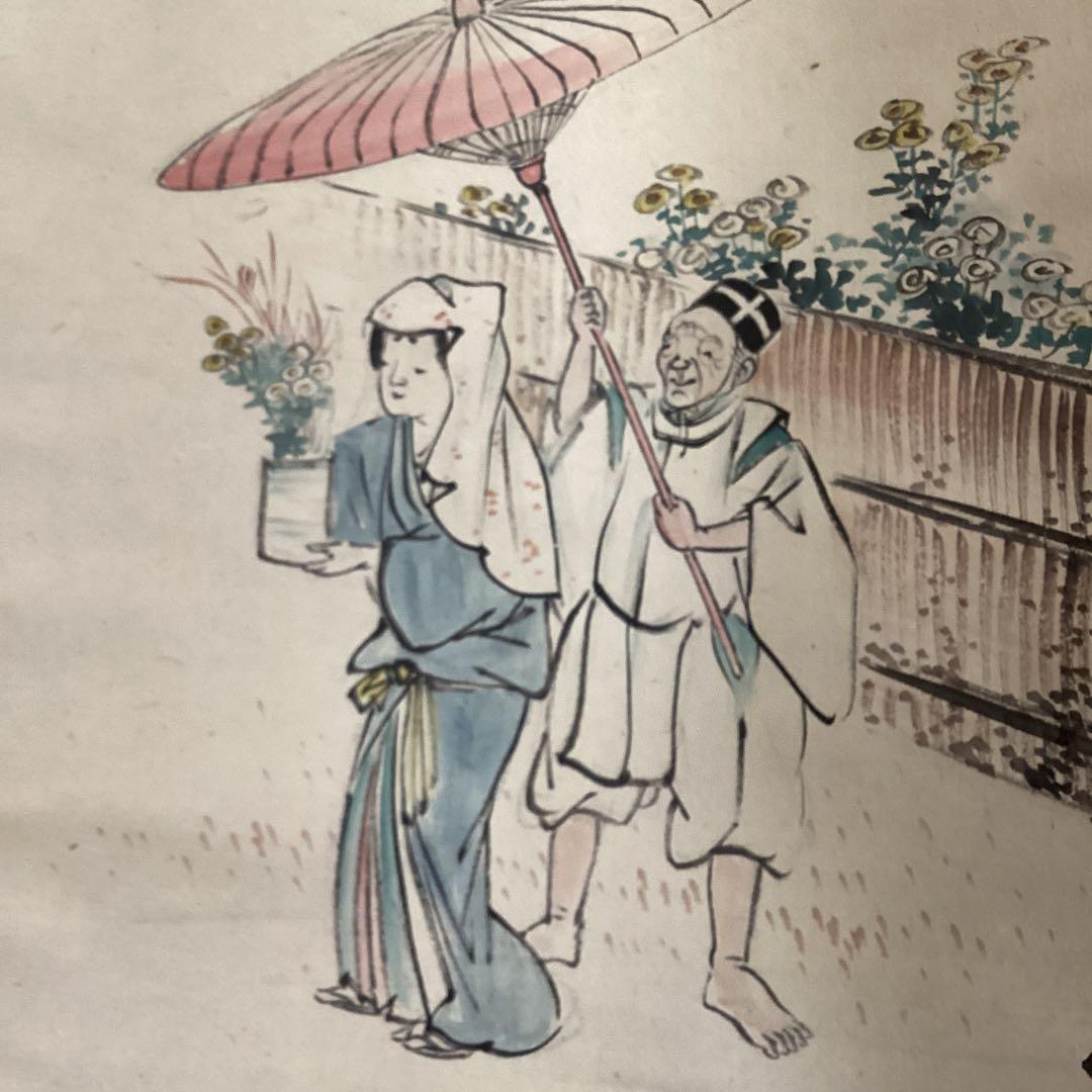 橋本関雪　　紙本　彩色画　【　祝いの図　】　肉筆画　　掛軸一幅　模写　NO77