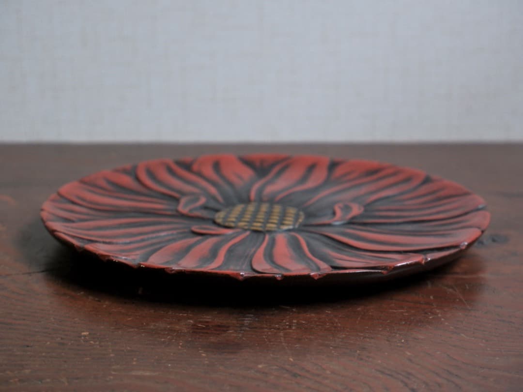 鎌倉彫　千菓子器　漆工芸　お盆　台　箱付　Q1684