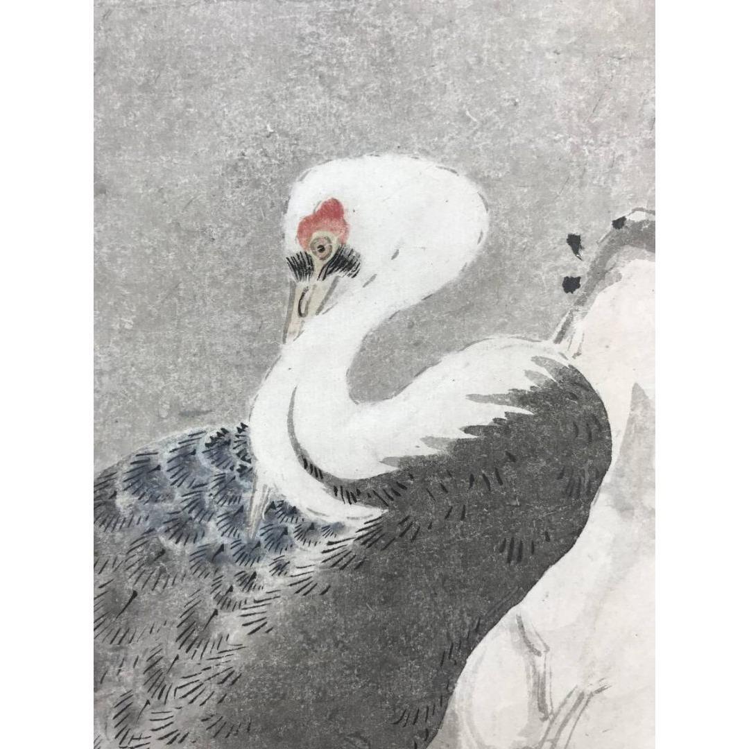 真作/堀江友聲/松竹鶴図/双幅/掛軸/名家伝来/AK-658