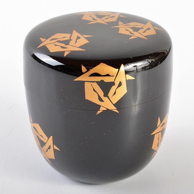 茶道具　輪島塗　岡本陽斎作　鱗鶴蒔絵　黒中棗　共箱　V　R5809