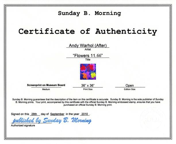 Sunday B Morning フラワーズ/証明書付/ウォーホル/ポスター