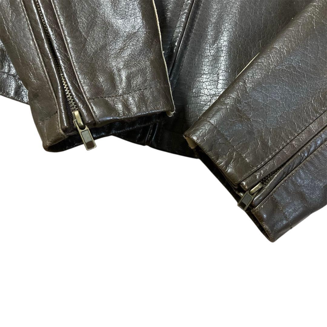 牛革　ライダースジャケット　クラシックレーサーデザイン　ダークブラウン